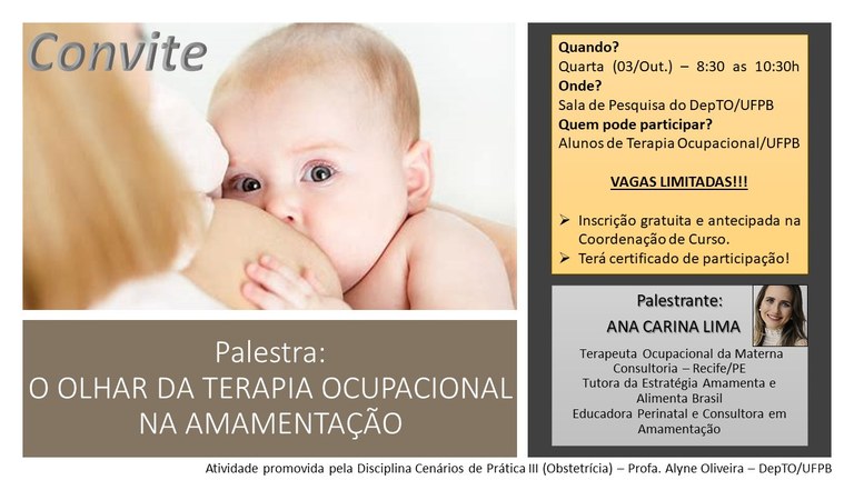 Convite Palestra Olhar da TO na amamentação