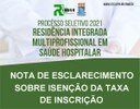 Nota de Esclarecimento referente a Isenção da Taxa de Inscrição